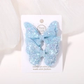 Coppia di fermagli per capelli con fiocco glitterato azzurro per bambini su carta - Duo Blu Chiaro (2A-14)