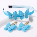 Set de serre-tête et barrettes papillon bleu ciel double couche avec perles blanches - Bleu ciel