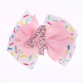 Barrette nœud rose pour 4ème anniversaire avec chiffre 4 pailleté et motifs confettis - Numéro 4 (Barrette)