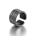 Anello aperto vintage con graffiti smiley in acciaio al titanio stile punk retrò - US 7 / Argento Antico