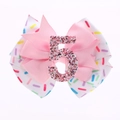 Haarspange mit rosa Schleife und glitzernder Nummer 5 für den 5. Mädchengeburtstag - Nummer 5 (Haarspange)