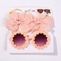 Ensemble de nœuds à cheveux roses et lunettes marguerite pour filles de 2 à 10 ans - Rose (3B)