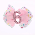 Rosa-weiße Glitzer-Haarschleife Nummer 6 mit Konfetti-Muster für Mädchengeburtstage - Nummer 6 (Haarspange)