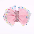 Barrette à cheveux rose et blanche avec numéro 1 à paillettes pour anniversaire bébé - Numéro 1 (Bandeau)