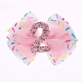 Barrette à nœud rose avec chiffre deux à paillettes pour le deuxième anniversaire de fille - Numéro 2 (Barrette)