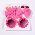 Ensemble lunettes de soleil fleurs roses et barrettes à nœuds pour petites filles - Rose Pêche (3E)