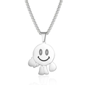 Collar con colgante de personaje con cara sonriente en plata pulida y cadena de caja unisex - Collar Plateado (Cadena de 60cm)