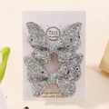 Set di fermagli per capelli a farfalla glitter argento con stelle colorate su scheda - 2a-55 (2 Pezzi In Una Bustina Di Cartone Opp)