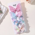 Set of 4 glittery gradient butterfly hair clips for kids on a white display card - Fresh Quad-Color Group (4C)