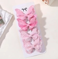 Pink glitter and lace butterfly hair clips for girls set with gradient sparkle texture - 4d (4 Pieces Per Card Sleeve Opp Bag)