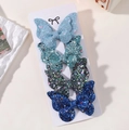 Glitter butterfly hair clips 4-piece set with blue and green gradient sparkling finish - Deep Blue Gradient Quad (4F)