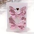 Coppia di fermagli per capelli a farfalla con paillettes rosa per neonati su carta - 2A-2