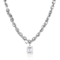 Collar hip hop de acero de titanio con colgante de cristal rectangular brillante - Estilo de Colgante de Zirconia Cuadrada de Hielo / Plateado