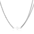 Double-layered stainless steel necklace with diamond-set rhombic star pendant for women and men - Rhombus Splicing Necklace / Silver