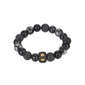 Perlenarmband mit schwarzem Onyx, Lavastein, Schneeflocken-Obsidian und goldenem Stern - Multi-Material Perlenstil