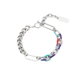 Bracelet cubain en acier titane avec maillons émaillés colorés et fermoir à ressort rond - Patchwork Multicolore