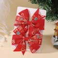 Lot de barrettes de Noël avec nœuds en ruban gros-grain rouge et texte festif - Imprimé de Salutations Festives Rouges (2A-13)