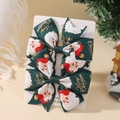 Lot de barrettes nœuds de Noël verts avec imprimé Père Noël et texte festif doré - Imprimé Père Noël Vert Foncé (2A-16)