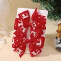 Paire de nœuds de Noël rouges festifs avec motifs de renne et flocons de neige dorés - Renne Rouge et Flocons (2A-19)