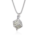 Luminous tree of life necklace with silver hollow cube pendant and green glowing bead - Silver Necklace / 60CM