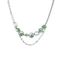 Unique titanium steel necklace with green crackle beads in a dual-layer floating design - Silver Necklace with Green Beads (Adjustable)