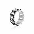 Silberner Cuban Chain Ring im Hip-Hop-Stil mit schwarzer Emaille für Damen und Herren - US 7 / Schwarz