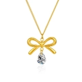 Collar de lazo dorado con un colgante de circón de lágrima y acabado pulido en cadena fina - Collar de Oro