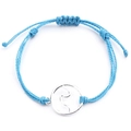 Sky blue handmade braided wax string bracelet with a silver wave charm and adjustable knot - Sky Blue