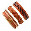 Three-piece set of men's vintage leather bracelets with braided and woven details - Set