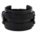Pulsera ancha de cuero negro vintage para hombre con remaches y diseño de dos capas - Negro
