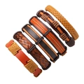Set di sei bracciali vintage in pelle intrecciata a mano in tonalità marrone e arancio - Set da 6 Pezzi