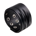 Black multilayer wide leather punk bracelet with metallic eyelets and snap closure - Black