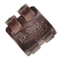 Bracciale polsino in pelle marrone scuro con scorpione in rilievo e doppia fibbia - Marrone