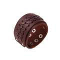 Detail of dark brown braided leather men's bracelet with adjustable metal snap buttons - Coffee