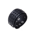 Men's punk double-layer woven leather bracelet with metal rivets and snap buttons - Black