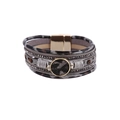 Multi-layer leopard print leather bracelet with horsehair texture and magnetic clasp - Gray