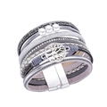 Multilayer leather wrap bracelet with Tree of Life charm, rhinestones and magnetic clasp - Gray