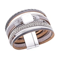 Bohemian multi-layer leather wrap bracelet with silver rivets and magnetic buckle - Gray