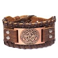 Vintage brown leather bracelet featuring a tree of life bronze metal medallion - Brown Leather + Antique Copper