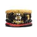 Bracciale nautico multistrato in pelle con ciondolo a timone in bronzo stile vintage - Stile N028
