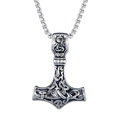 Nordic Viking Mjölnir necklace with Thor's hammer pendant and vintage engraved patterns - Pearl-Style Link Chain / Steel