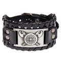Bracciale vichingo in pelle con doppia ascia vintage e placca metallica stile punk - Pelle PU Nera + Argento Antico