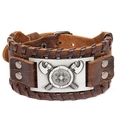 Bracciale Viking in pelle marrone scuro con placca in metallo argentato sbalzato - Pelle Marrone Argento Antico