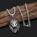 Collana da uomo con ciondolo testa di leone vichingo in acciaio argento lucido - Set Ciondolo Leone in Acciaio Inossidabile con Catena Orchidea