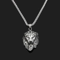 Collana con ciondolo a testa di leone in acciaio inossidabile lucido e catena a spiga - Ciondolo in acciaio inossidabile