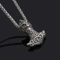 Viking Thor's Hammer Mjolnir pendant necklace with Celtic engravings on black background - Stainless Steel Pendant