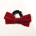 Chouchou avec nœud en velours rouge foncé à haute élasticité pour coiffures - Rouge (Velours)