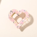Pince à cheveux en acétate en forme de cœur avec motif floral rose et ressort doré - Emballage en vrac / Rose Pince Griffe Cœur