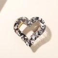 Elegant heart-shaped acetate hair claw clip with multi-color marble tortoiseshell pattern - Black Floral