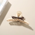Pinza per capelli crema con fiocco leopardato e forte presa per capelli folti - Bianco Crema - Fiocco Leopardato